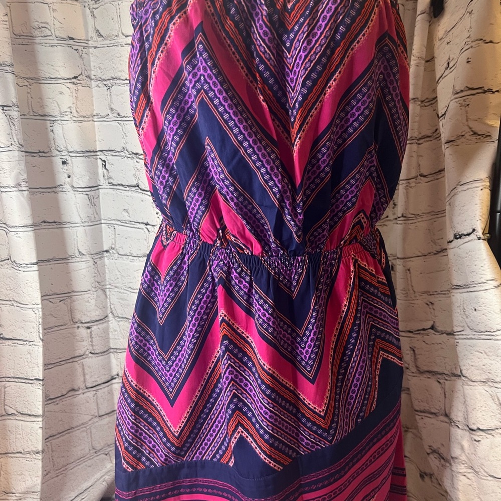 Express Strapless Dress in Pink and Purple Chevron